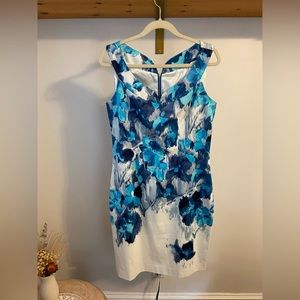 Blue Floral Tahari Midi Dress Size 12